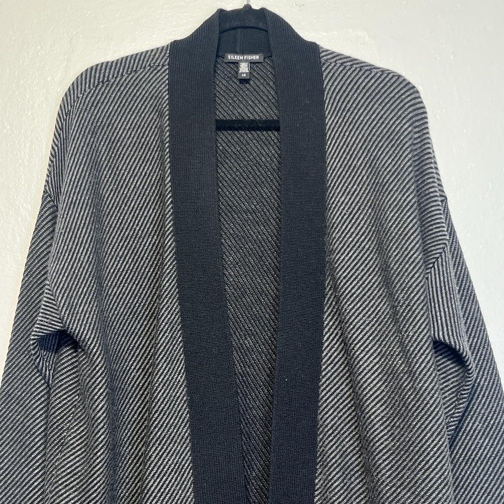 EILEEN FISHER Extra Fine Merino Wool Open Front‎ Cardigan Sweater Sz L - Picture 2 of 13